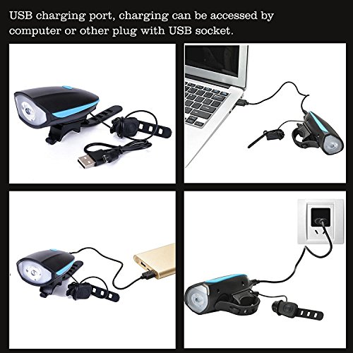 Beautystar Wiederaufladbare LED Fahrradlampe, LED Frontlicht und Rücklicht Für Radfahren, 250lm , 3 Licht-Modi, Fahrradscheinwerfer, Fahrradlicht, Fahrradbeleuchtung Set (1 USB-Kabel &1 Ladegerät) - 5