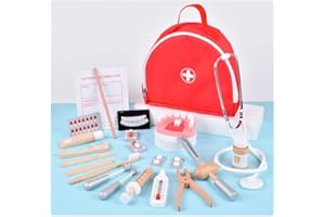 Sustainable Wooden Doctor Kit For Kids Pretend Play Toy DecoBay 33pc Doctor's Medical Play Set for Boys and Girls 3 Years+ (Red Bag)