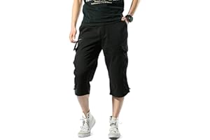 Misfuso Short Bermuda Homme Cargo, Taille Élastique, Pantalon Casual en Coton avec Ceinture