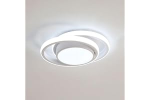 Seamoon Lampada da Soffitto, Plafoniera LED Moderna Rotondo 32W per Camera da Letto, Lampadario Led Bianco Freddo 6500K 2350LM per Cucina Soggiorno Sala da Pranzo Balcone, Dia 28cm