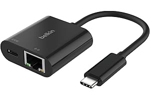 Belkin Connect USB-C to Ethernet + Charge Adapter 100W w/Gigabit Ethernet Port and USB-C Port - [10/100/1000] Mbps for Fast Internet Connection - Compatible with iPhone 16, 15, Galaxy S24 & More