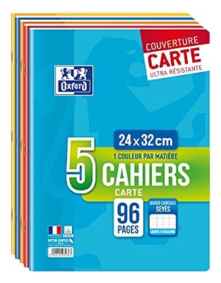Oxford Scolaire Lot de 5 Cahiers agrafés 24x32 96 Pages grands carreaux assortis