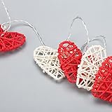 LED Herz Lichterkette 20er Partylichterkette Weihnachtslichterketten Deko für Innen Balkon Party Hochzeit Weihnachten batterie-betrieben Rattan Gewebe rot warmweiß 3.55m - 3