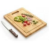Deconox Rectangular Bamboo Cutting Board (34x24 cm) | Antibacterial, Corrugated and Handle Chopping Board | Meat, Vegetable and Bread Tah
