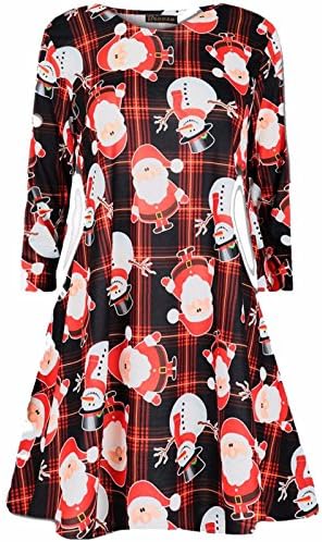 Stylon New Women Ladies Christmas Snowman Santa Gift Swing Party Paper Print Fancy Dress (Santa Snowmen, SM- (8/10))