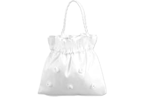 XNIVUIS Bolso de mano para dama de honor, con flores de satén blanco perla, bolso de mano con flores de satén blanco perla, bolso de satén decorado con flores (blanco)