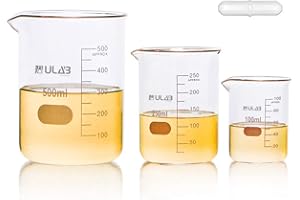 ULAB Scientific Griffin-Glasbecher-Set mit magnetischem Rührstab, 3 Größen, 100 ml, 250 ml, 500 ml, 3,3 Borosilikatglas, gedruckte Graduierung, UBG1004
