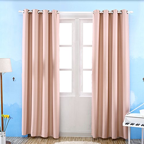 TwinkleR 2er-Set Gardine Vorhang blickdicht , Verdunkelungsvorhang Thermovorhang mit Ösen , schwere Ösenschal Verdunkelungsgardine (Rosa)
