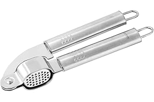 Fackelmann Knoblauchpresse OVALGRIFF, praktischer Küchenhelfer aus rostfreiem Edelstahl, Knoblauchschneider mit ergonomischem Griff (Farbe: Silber), Menge: 1 Stück