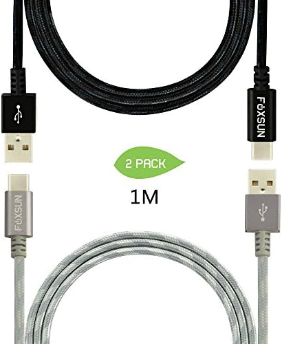 USB Type C Cable, Foxsun USB C to USB A 2.0 (2-PACK 3.3ft) Nylon Braided Fast Charging Sync Cable for Macbook, Google Pixel, LG G6 V20 G5, Nintendo Switch, Nexus 6P 5X,Samsung Galaxy S8+(Black+Grey)