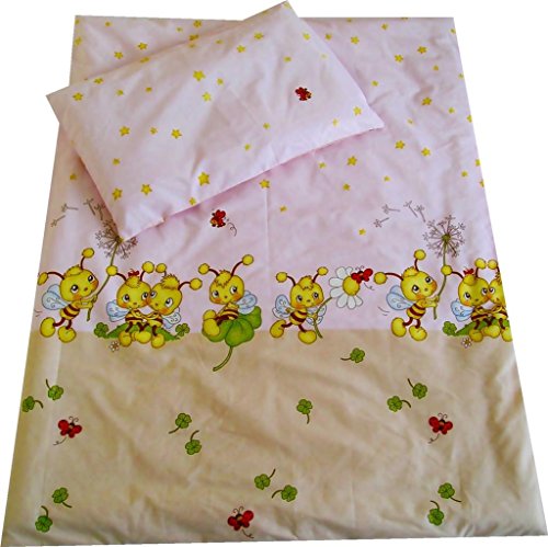 Babies-Island A 2 Piece Bedding Set Pillowcase+Duvet Cover For Baby Toddler To Fit Cot/Cot Bed - Pink Bees - Size : 90x120 cm