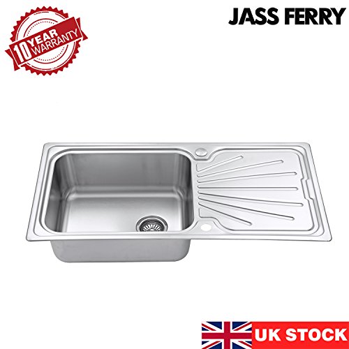 Fregadero de cocina de JASS FERRY, de acero inoxidable, cubeta de gran tamaño, escurridor reversible y filtro de desagüe