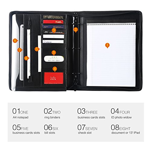 Leathario Marca de Portafolio de Carpeta Plegable de Mano  Dise  ado para Negocio y para Tomar notas  Negro-3 