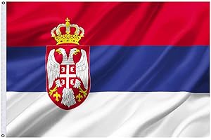 SHONYE 150x90cm Bandera de Serbia, Bandera Serbio con 2 Ojales de Metal, Bandera Nacional Serbio de Color Brillante, Decorada en Eventos Deportivos, Fiestas, Desfiles