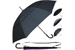 COLLAR AND CUFFS LONDON 60MPH StormDefender Umbrella - Windproof Large Strong Umbrella - Reinforced Next Generation Frames - Automatic - Teflon Coated - Fiberglass Rainproof Big Golf - Black Canopy