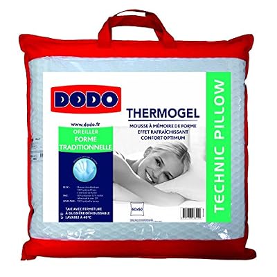 Dodo 8221660 Thermogel Oreiller Uni Taie Polyester/Modal + Sous-Taie Polyester Jersey + Garnissage Bloc de Mousse Viscoélastique Polyuréthane à Mémoire de Forme Blanc 60 x 60 cm