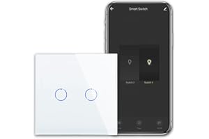 CNBINGO Smart Touch Lichtschalter Arbeiten mit Alexa, Google Assistant - WLAN Schalter unterputz - mit Glas Panel - Wandschalter zweifach in Weiß - Neutralleiter Wird Benötigt - 600W/Fach