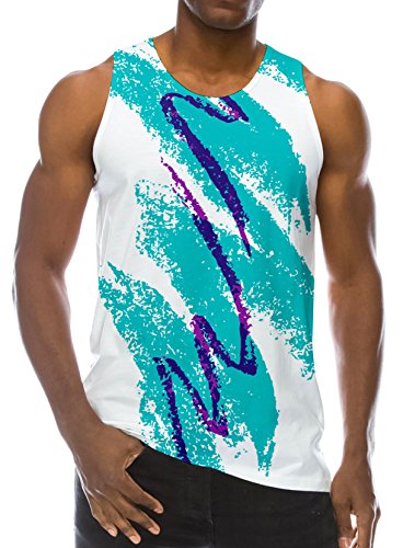 chicolife 3D Graphic Print Funny Sleeveless T-Shirts Pattern Realistic Vest Underwaist Gym Tank Tops for Men