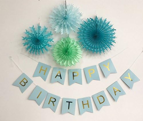 Blue boy happy birthday decoration with different style fan flowers