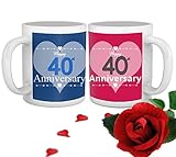TIED RIBBONS 40th Marriage for Parents Father Mother Brother Sister Friend Collegue Relatives Set of 2 Printed Coffee Mugs with Rose(325ml Each,Blue,Pink)
