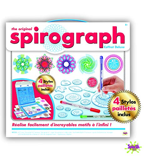 Spirograph Deluxe Kit + Palette Neon & Glitter-45 pièces 4 stylos pailletés Inclus, 30372, Bleu
