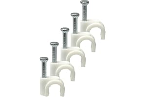 ON1SHELF Lot de 50 clips de câble ronds blancs avec clou de fixation type K (5 mm)