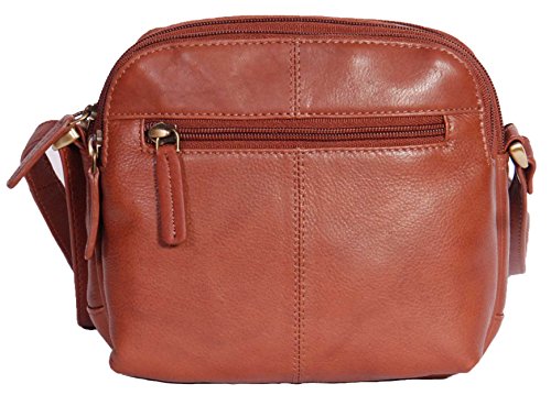 Ladies Real Leather Cross Body Bag Womens Organiser Shoulder Bag 'BARI' BROWN 19x17x9cm