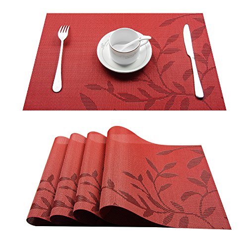 Top Finel umweltfreundlich Platzmatten-Set Tischsets Platzdeckchen Tischmatte dekorativ Unterlage 30 x 45 cm 4er Set Rot