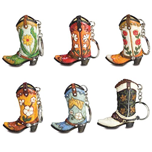 Preisvergleich Produktbild 6er Set Western Stiefel Schlüsselanhänger Blumen