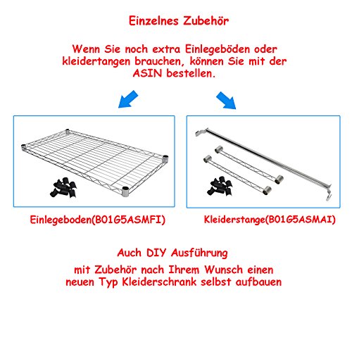 Yorbay Industrie Kleiderschrank 270kg rollbar mit Kleiderstange und Einlegeboden (2*Kleiderstange+1*Einlegeboden ohne Bezug) - 7