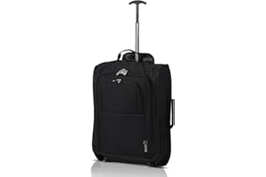5 Cities 55cm Maleta de Cabina 42L con 2 Rueda, Equipaje De Mano - Accesorio De Viaje Carrito para Ryanair, Vueling, Iberia, Air Europa, Easyjet y Muchas Más, Garantía De 2 Años (Negro)