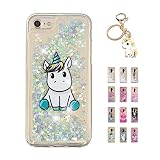 Funda iPhone 7 Plus 8 Plus Brillo líquido Silicone Transparente Glitter Cover +Llavero Unicornio
