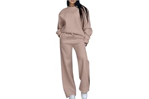 GENERIC Tracksuit Womens Full Set Ladies Long Sets Crew Neck Solid Color Tops Long with Pockets Lounge Wear Sets Streetwear co ord for Travel Jogging Gym Home Lounge Wear for Fall Outfits Sweatshirt