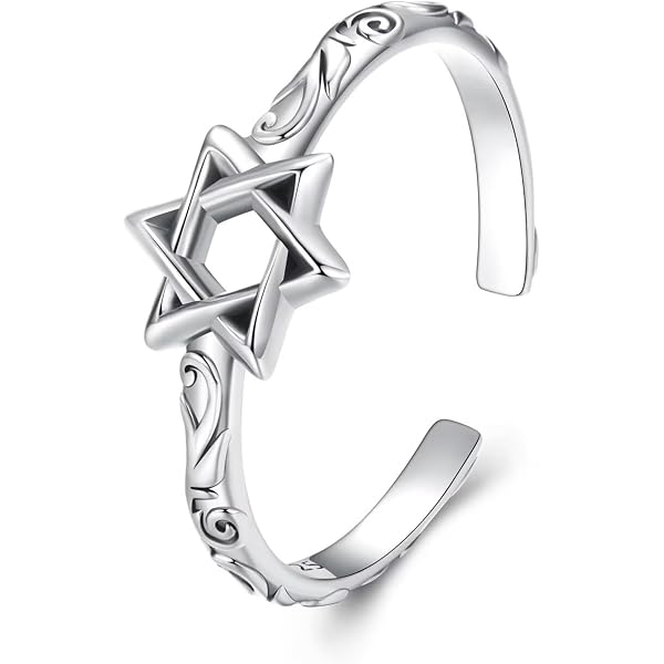 Bague étoile De David En Argent Sterling - Breloque Potelée, Bande Plate, Neuf Avec étiquettes