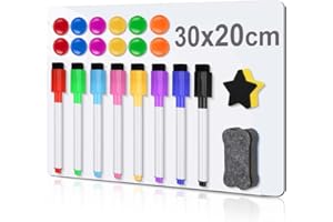 Partideal A4 Magnetisches Whiteboard Kühlschrank, Magnettafel Kühlschrank mit 8 Whiteboardstift, 2 Radierer, Magnetfolie Selbstklebend 30 * 20cm, Magnetfolie Memotafel Abwischbarer Magnettafel