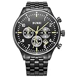 Burei Männer Chronograph mit Schwarzer Anlalog Anzeige Metallarmband