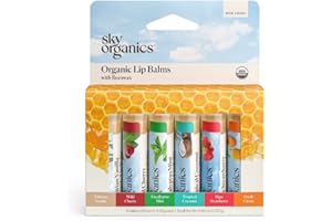 Sky Organics Baume à Lèvres en Cire d'Abeille Biologique pour les Lèvres, Lot de Baumes à Lèvre Certifié Bio USDA, Six Parfums Assortis pour Hydrater, Apaiser et Adoucir, Pack de 6