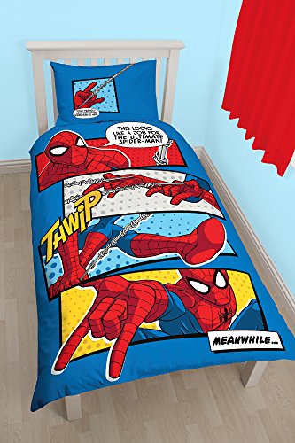 Juego de edredón de Marbel con diseño de Spiderman cabeza de telaraña, tamaño individual, diseño con estampado de gran tamaño