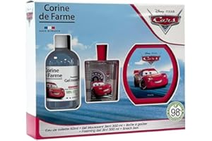 Corine de Farme - Cars Set mit Eau de Toilette 50 ml, Schaumbad 300 ml und Brotdose – Geschenk für Jungen – Duft für Kinder mit Blumenmoschus – fruchtiges 3-in-1-Gel
