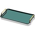 Beauenty Retro Green Serving Tray with Golden Handles, Serving Tray Set for Breakfast, Party Desserts, Multifuntional Perfume Organizer (Large)