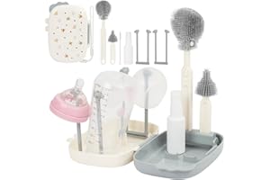 Vicloon Set de Cepillos para Biberones, 6 en 1 Kit de Cepillo Limpia Biberones Viaje con Cepillo para Biberones, Pezones & Pajitas, Dispensador de Jabón, Caja de Almacenamiento, Soporte para Secado