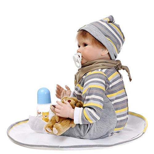 Nicery Reborn Baby Doll Soft Simulation Silicone Vinyl 22inch 55cm Magnetic Mouth Lifelike Boy Girl Toy Brown Bear