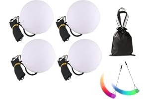 Kellegour LED Poi Balls Set,4 Pieces LED Poi Spinning Balls,LED Glow POI Juggling Thrown Balls,Glow LED Poi Set,Juggling in The Dark,for Dancing,Beach,Camping,Light shows,Raves(incl.Batteries)