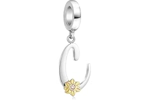 Shining Charm Christmas Sunflower Charms for Bracelets Initial Letter A-Z Alphabet Dangle Gold Plated Flower Bead Charm Gifts for Women Girls