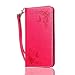 Produktbild Samsung Galaxy A5 2016 Hülle Leder Handtasche Mode Blumen Schmetterling Muster Weiblich LederHülle Brieftasche Stoßfest HandyHülle für Samsung Galaxy A5 2016 A510 Schutzhülle Handytasche Flip Ledertasche Elegant Schutz Magnetverschluss Schale Tasche Standfunktion Karteneinschub, Rot