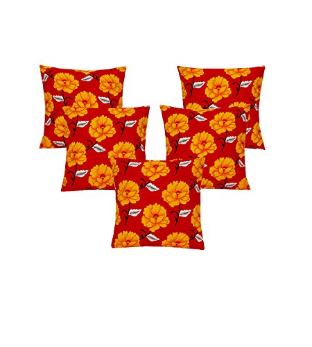 Divine Casa 120 GSM Microfiber Printed Se of 5 Designer Decorative Throw Pillow/Cushion Covers (16 inch x 16 inch, Brown & Peach)