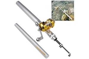 Accessotech Mini Argent Poche Pôle De Canne À Pêche & Doré Moulinet Stylo Forme 93cm Voyage Taille S