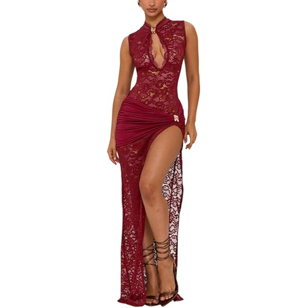 Dames Feestjurk Swingjurk Lange Jurk Maxi-jurk Wijn Mouwl Heldere Kleur Blote Rug Kant Lente Zomer Ronde Hals Elegant Formeel Modern 2022 S M L Xl Feestjurk Lightinthebox