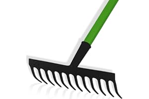 BONAFIDE 12 Teeth Carbon Steel Garden Rake with Soft Grip Handle for Soil, Leaves and Graveling