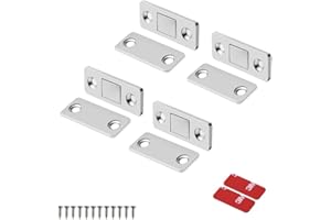 Mousike Cierre magnético para puerta, imanes ultrafinos de acero inoxidable, cierre magnético para puerta corrediza, armario de cocina, armario de cocina, armario y armario (plata,4 unidades)